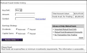 To enter a mutual fund order from the page shown above: