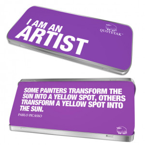 Am An Artist Quote Tin workspace, purple, desk accessories