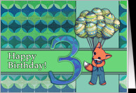 Happy Birthday, 3 year old boy, cute fox with balloons, retro fabric ...