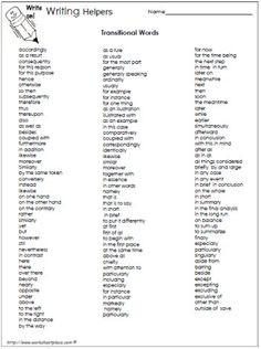 Transitional Word List - I thought I had already pinned this one, but ...