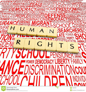 Words human rights on a background with letters.