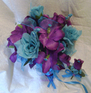 Details about Purple roses*Turquois e Roses*Purple Hibiscus*Bride s ...