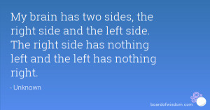 My brain has two sides, the right side and the left side. The right ...