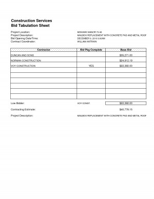 Roof Construction Bid Estimate Contract - Excel