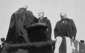 Chief Justice Melville Fuller administering the oath to McKinley as ...