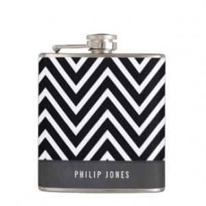 TRENDY modern chevron pattern gray black white Flasks