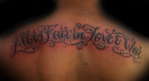 All is fair in love and war quote tattoo for men