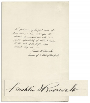 Franklin D. Roosevelt Autograph Quote Signed on Democracy -- ''...a ...