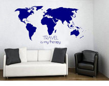 Large World Map Wall Decal with Tra vel is my Therapy Quote - Wall ...