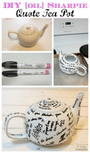 DIY Oil Sharpie Quote Tea Pot how to at The Happy Housie