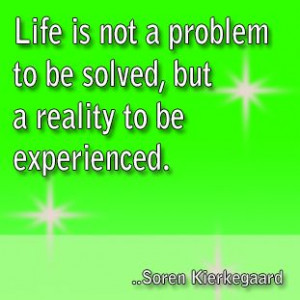 ... to be solved, but a reality to be experienced. Soren Kierkegaard