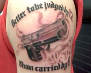 Gangsta Gun Tattoo On Shoulder