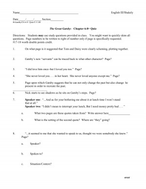 The Great Gatsby Chapter 6-8+ Quiz
