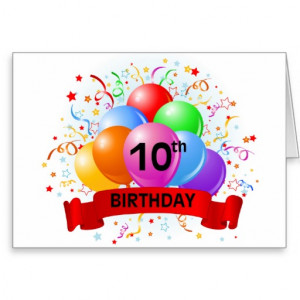 10th Birthday Banner Balloons Greeting Card