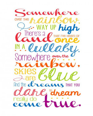 Somewhere Over the Rainbow - song lyrics made into wall art: Wall Art ...
