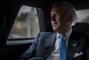 Vice President Biden looks out the car window during a planning ...