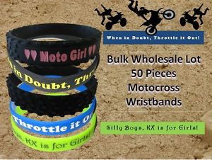 Wristband-Lot-Dirtbike-Bracelets-Motocross-50-PCS-Tire-Funny-Quotes-MX