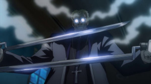 Alexander Anderson wielding his bayonets.