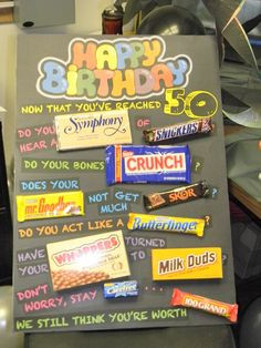50th birthday poster made with candy bars | 50th Birthday Gift Ideas ...