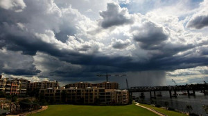storm breaks over Rozelle's Iron Cove Bridge in Sydney. Picture by ...