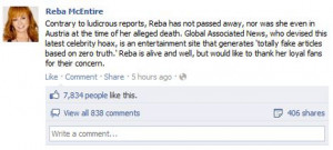 ... Reba remedied that with a personal message on Facebook which came