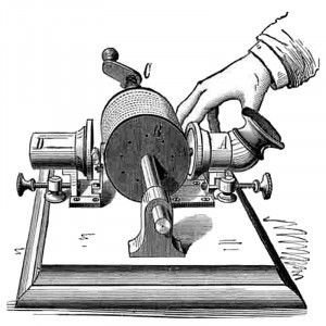 Engraving of Tinfoil Phonograph, invented by Thomas Edison, his first ...