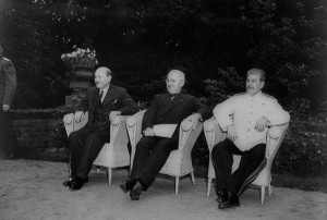 Potsdam Conference: Clement Atlee, Harry Truman, and Joseph Stalin. U ...