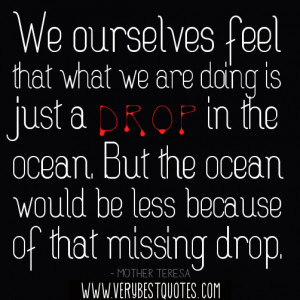 ... ocean would be less because of that missing drop.Mother Teresa Quotes