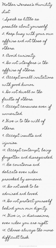 Mother Teresa’s Humility List