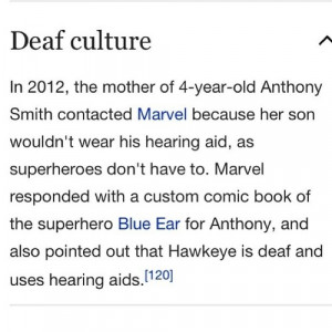 Marvel Hawkeye deaf culture hearing aids hearing loss