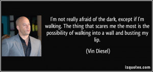 ... possibility of walking into a wall and busting my lip. - Vin Diesel