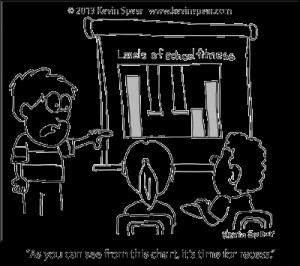 Cartoon of a boy in front of a class. He says, “As you can see from ...