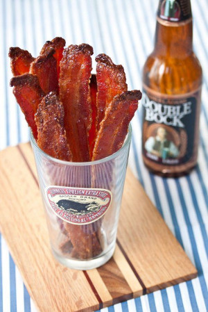 Beer-Candied Bacon: just bacon, brown sugar & beer. Great superbowl ...