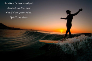 Surfing Quotes Surfer dancing sunset quote
