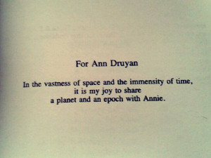 Carl Sagan to Ann Druyan in the book 