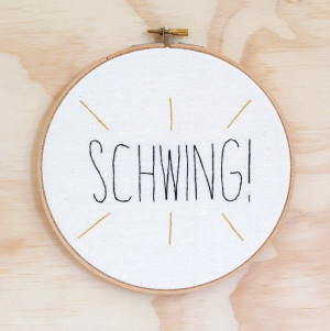 Schwing Wayne's World hand embroidered hoop art, wall art, movies.
