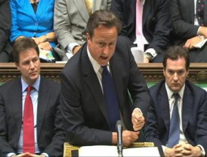 video grab shows Britain's Prime Minister, David Cameron, addressing ...