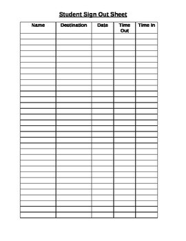 STUDENT SIGN OUT/IN SHEET - TeachersPayTeachers.com