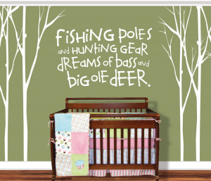 fishing deer baby - fishing pole tree decal- childrens room - wall ...