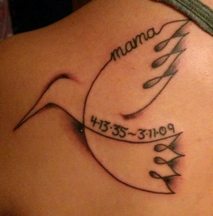 mom tattoo, in memory of mom, memorial tattoo, dove tattoo