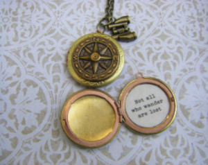 Antique Brass Compass Locket Not all who wander are lost quote Tolkien ...
