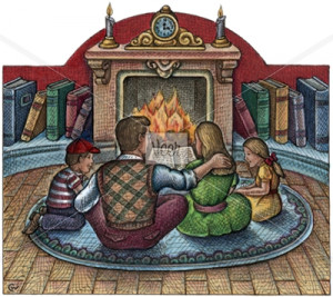 Family Sitting Around Fireplace By Spots Illustration See All Images ...