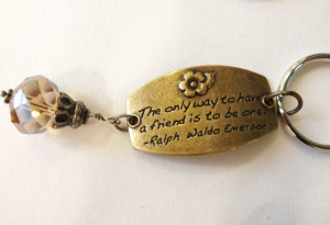 Friendship Keychain, Emerson quote, brass with smoked amber bead ...