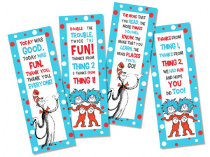 Dr Seuss Thing 1 Thing 2 inspired bookmark party favor tag pdf ...