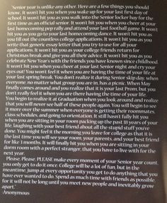 Senior year quote, definitely relate to most of it the rest will come ...