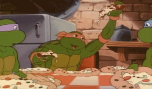 Name: Michelangelo eats Pizza