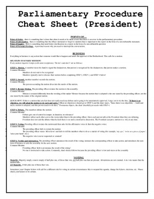 Roberts Rules of Order Cheat Sheet