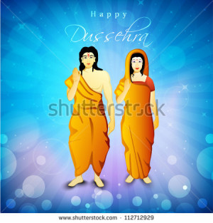 Lord Shri Rama with his wife Mata Sita on blue rays background. EPS 10 ...