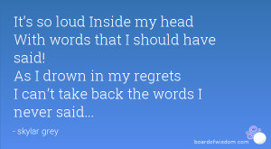 ... As I drown in my regrets I can’t take back the words I never said