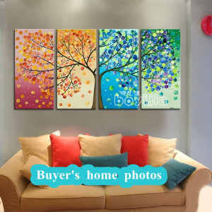 hand painted 4 season wall art tree painting oil pictures on the wall